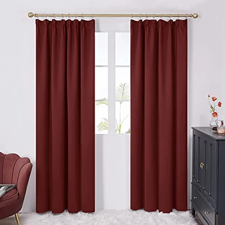 Deconovo Hitzeschutz Kräuselband Blickdicht Vorhänge Thermogardine Rot | 2er Set, H 260 x B 140 cm, Deckenschiene Vorhang, Gardinen Wohnzimmer, Schlafzimmer Gardinen, Kinderzimmer Gardinen Mädchen – Bild 1