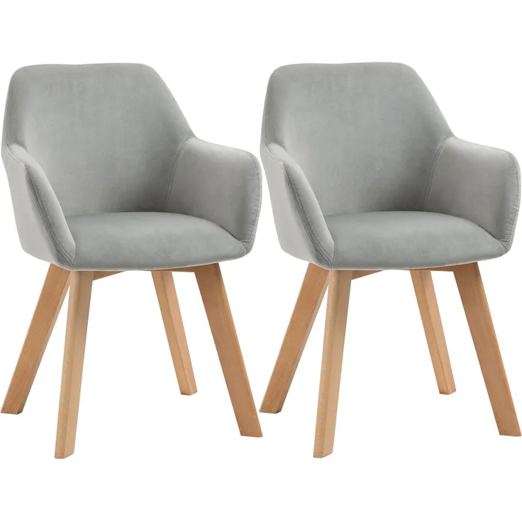 HOMCOM Esszimmerstuhl, Samt(100% Polyester), Gummiholz, Grau, 54L x 57B x 80H cm