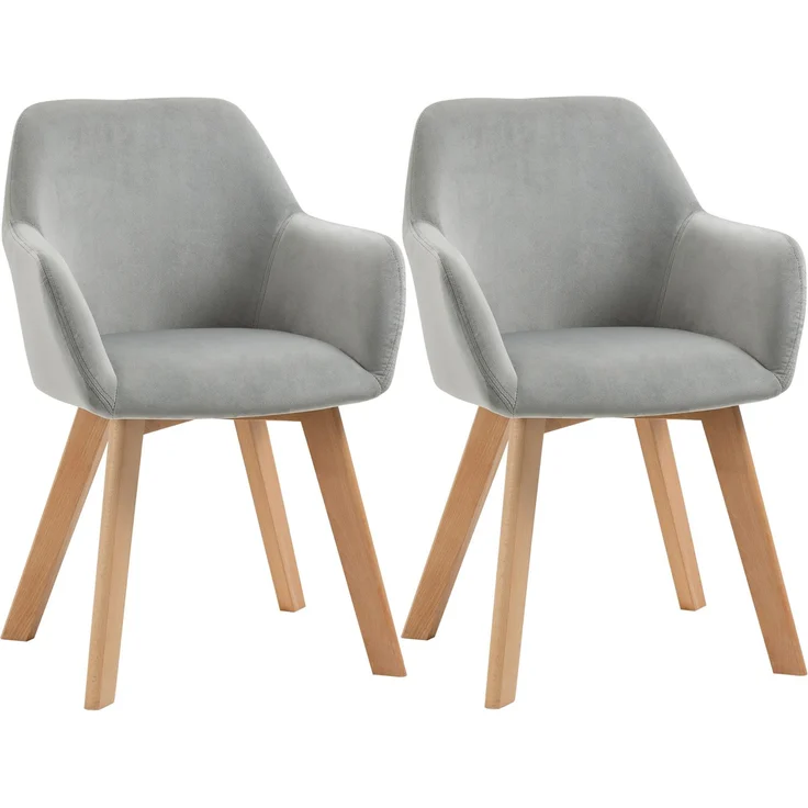 HOMCOM Esszimmerstuhl, Samt(100% Polyester), Gummiholz, Grau, 54L x 57B x 80H cm – Bild 1
