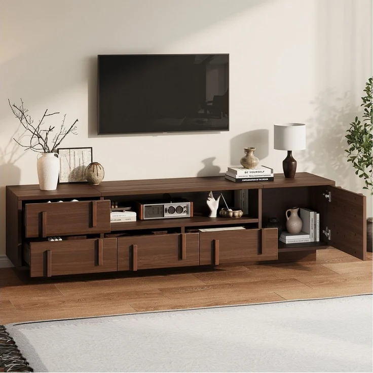 Merax Lowboard mit 4 Schubladen, Schrankfach & 2 offenen Ablagen (180 L x 40 B x 45 H cm, 1 St), TV-Schrank mit Kabeldurchführung & Stauraum, für Fernseher bis 75 Zoll – Bild 2