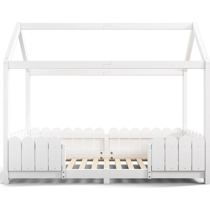 Hausbett mit Lattenrost, 90x200 cm, Kinderbett mit Rausfallschutz, Kiefer – Bild 8