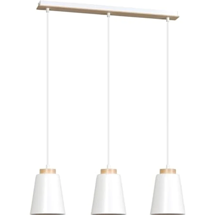 Licht-Erlebnisse Hängeleuchte Metall & Holz, Skandinavisch, 3-Flammig E27, Weiß, 66 cm für Esszimmer und Küche – Bild 1