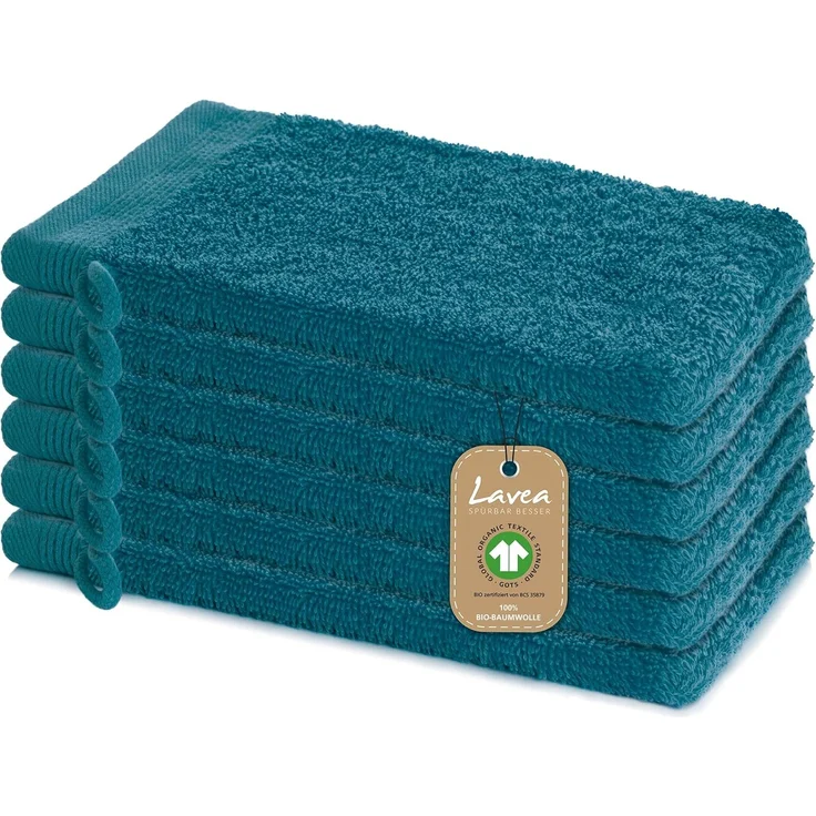 Lavea Waschhandschuh Bali, 16x22cm aus 100% Bio-Baumwolle, einzigartig weiche Waschhandschuhe mit Aufhänger (Set, 6-St), hochwertige und nachhaltige Premium Waschlappen - schonende Reinigung – Bild 1