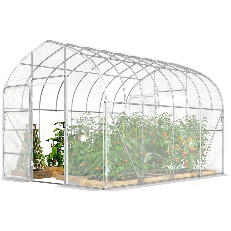Wohnora-12 m² großes Gartentunnel-Gewächshaus mit Tropfschutzfolie, 25 mm starkem, verzinktem Stahlrahmen, verstärkter Konstruktion, 2 Flügeltüren, transparent,H 2670cm x T 1050cm x B 2960cm – Bild 3