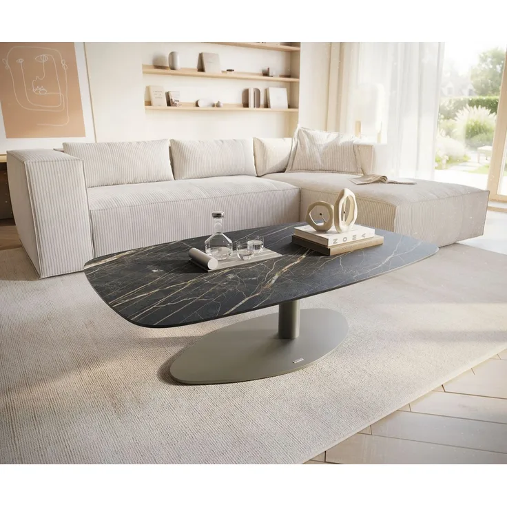 Couchtisch Edge Boot 120x70 cm Keramik Laminam® Noir Desir Braun Vibany Metall Effektfinish Titan
