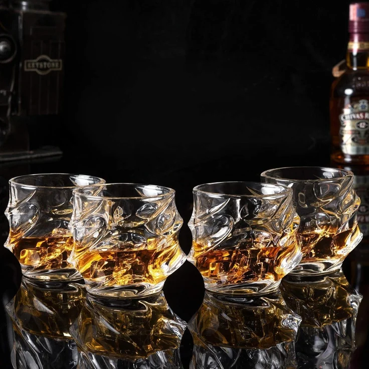 4-teiliges Bleifrei Kristall Whisky Gläser Set 320ml Luxus Geschenk – Bild 3