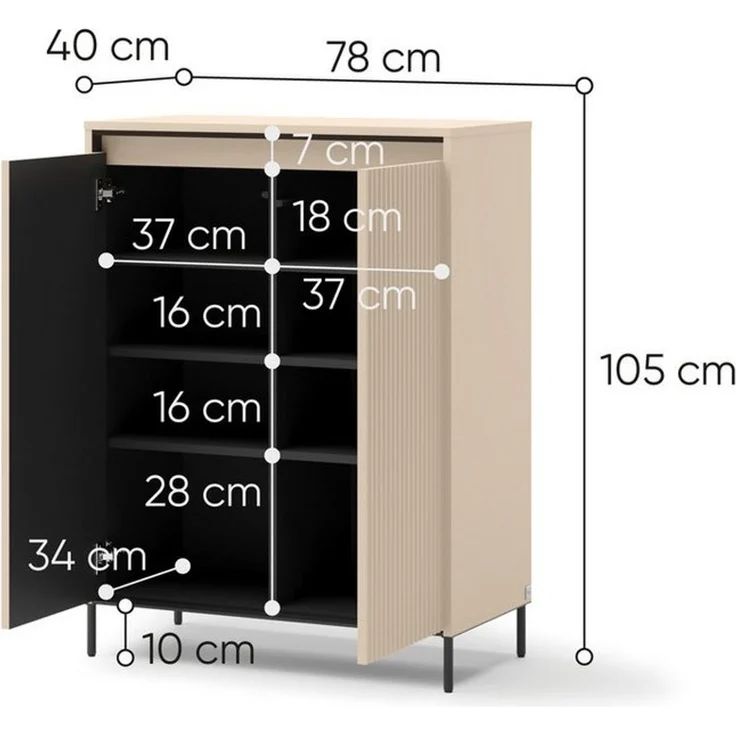 Compleo Kommode mit LED, gerillten Fronten, Modern Elegant Kommode FLORE – Bild 3