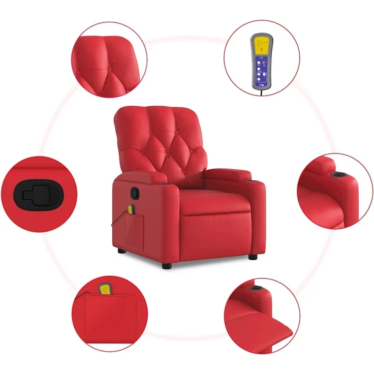 vidaXL Massagesessel Rot Kunstleder 372515 – Bild 5