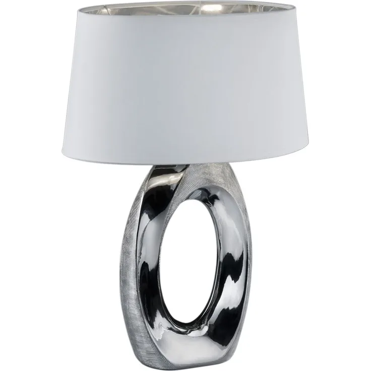 LED Tischleuchte, Keramik, Textil, silber weiß, H 52 cm,