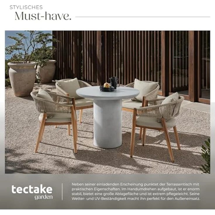 tectake Runder Gartentisch Talmi, Grau, Keramik, wetterfest, 86.5x75.5 cm – Bild 6