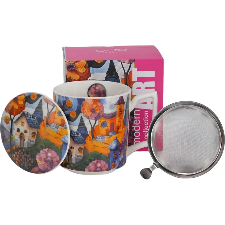 DUO Becher 450 ml mit Teesieb MODERN COUNTRYSIDE New Bone China Porzellan