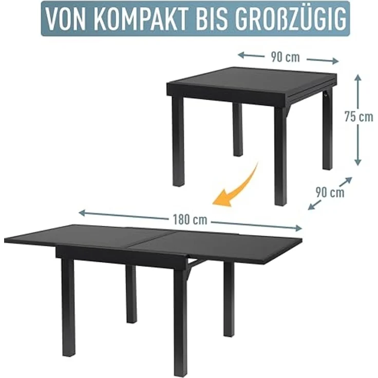 ib style Gartentisch Diplomat Quadro Ausziehtisch 90 - 180 cm silber (Tisch), Gartentisch - ESG-Sicherheitsglas - Aluminium - ausziehbar – Bild 2