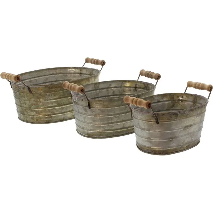 3er Set Metallwanne Blumenkübel Pflanzkasten Blumenkasten Pflanzkübel Deko