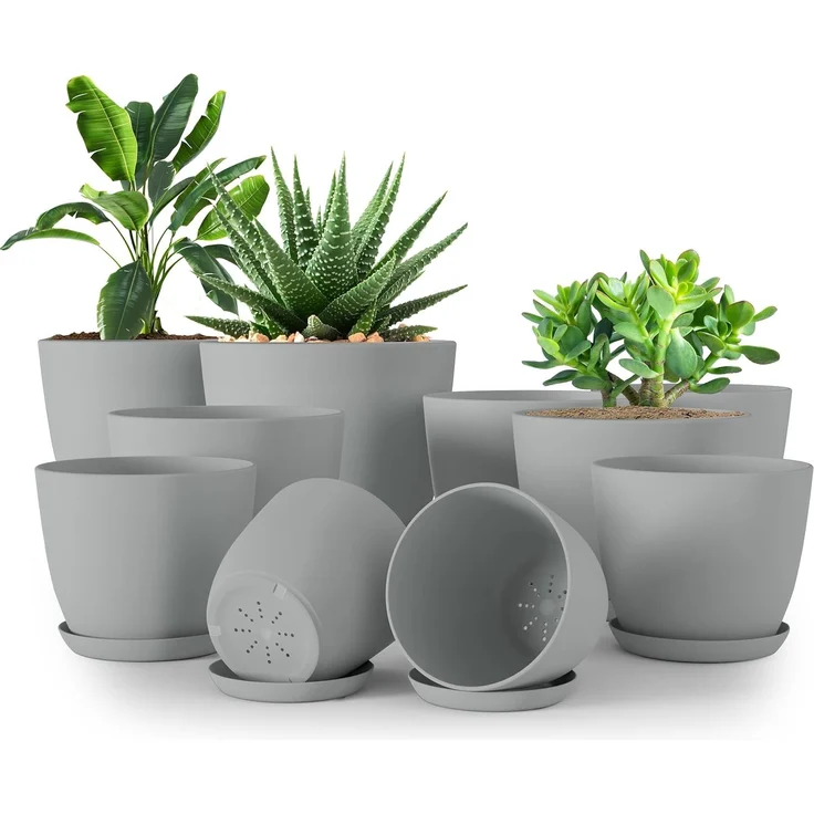 Utopia Home 10er-Pack Blumentopf 18/17/15/13/12 cm Übertopf mit Untertasse Für Küche, Balkon Blumentöpfe mit Untertasse Gartenpflanzen Sukkulenten, Baumschule Blumentopf für Zimmerpflanzen Grau.