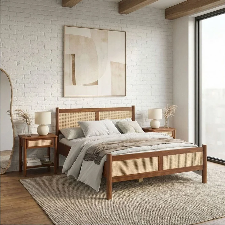 IDIMEX Massivholzbett CEFIRA, Doppelbett 160x200 cm aus Massivholz & Rattangeflecht Kastanie Finish – Bild 5