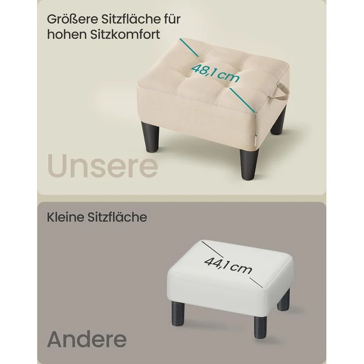 SONGMICS Fußhocker, Leinenimitat, Hocker klein, Dicke Polsterung, bis 150 kg belastbar, für Wohnzimmer Schlafzimmer Eingangsbereich, sandbeige-tintenschwarz LOM502LF01 – Bild 4
