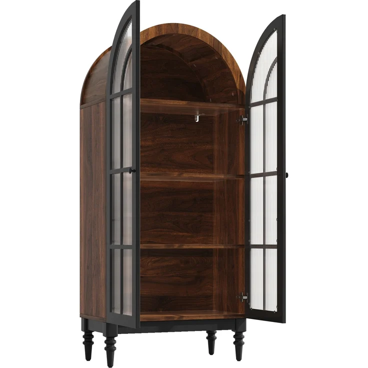 Hoher Bogen-Aufbewahrungsschrank, freistehende hohe Bogen-Aufbewahrungstür für Küche und Wohnzimmer,Küchenschrank, Aufbewahrungsschrank,Vitrine mit Glastüren,Schrank mit Holzmaserung, 2 Schränke – Bild 10