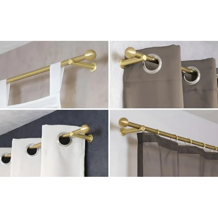 iso-design Gardinenstange 16 mm Farbe Messing Matt Endstück Kugel Wandmontage, Ø 16 mm, 1-läufig, Fixmaß, mit Bohren, Metall, Aluminiumrohr mit 2 mm Wandstärke – Bild 4