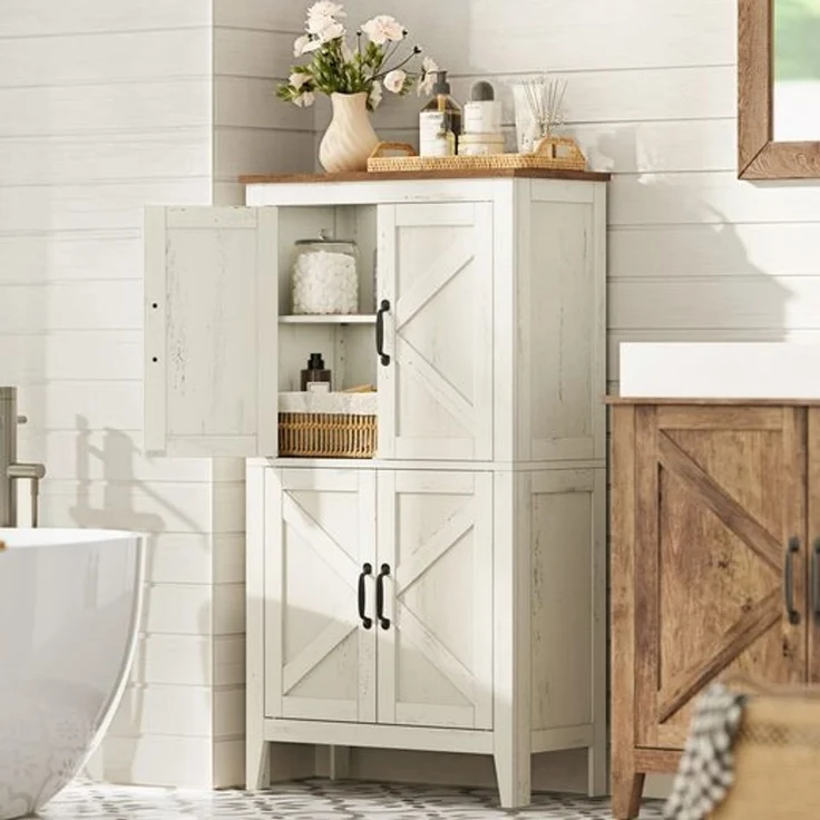 VASAGLE LIRY Kollektion - Aufbewahrungsschrank im Landhausstil, Badschrank mit Türen, freistehender Küchenschrank, verstellbare Ablagen, Esszimmer, Wohnzimmer – Bild 1