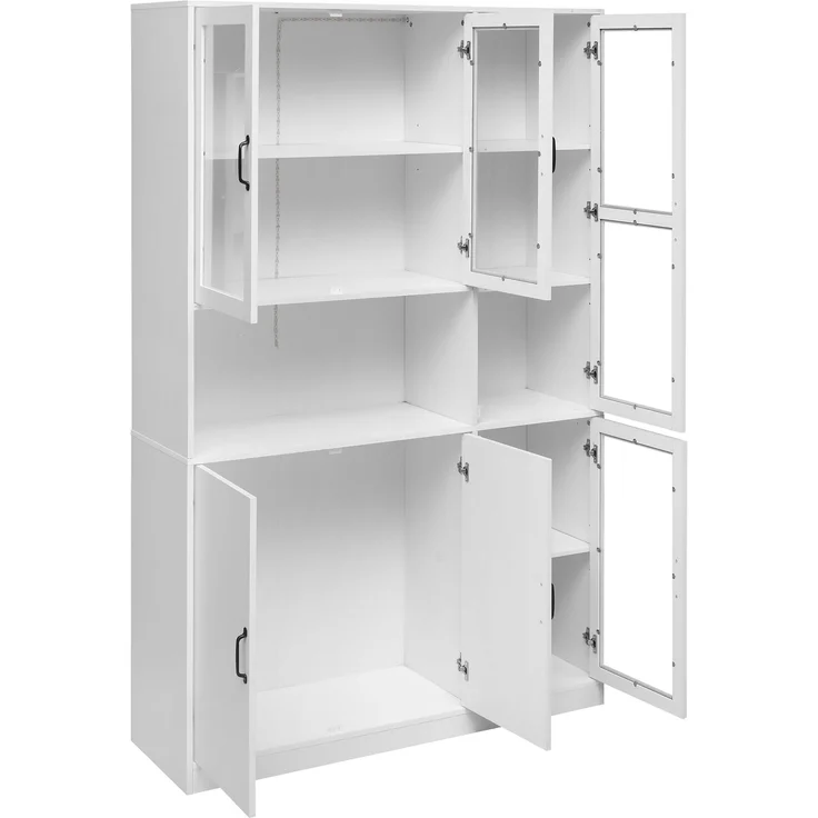 Vitrine 120 x 40 x 200 cm aus MDF und Glas, weiß, mit LED-Licht und verstellbaren Einlegeböden – Bild 9