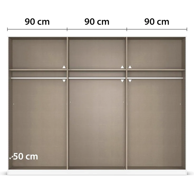 Rauch Möbel Alabama, Kleiderschrank, Garderobenschrank, 6-türig, Zubehör Basic, 3 Kleiderstangen, 3 Einlegeböden, Farbe Eiche Artisan, Holz, Griff Grau metallic, 271 x 210 x 54 cm – Bild 8