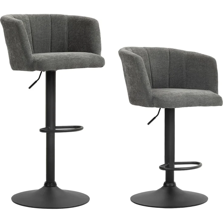 HOMCOM Barhocker 2er-Set, mit Fußstütze, drehbar, höhenverstellbar, mit Leinenbezug (Barstuhl, 2 St, Bistrohocker), für Wohnzimmer, Esszimmer, Dunkelgrau – Bild 1