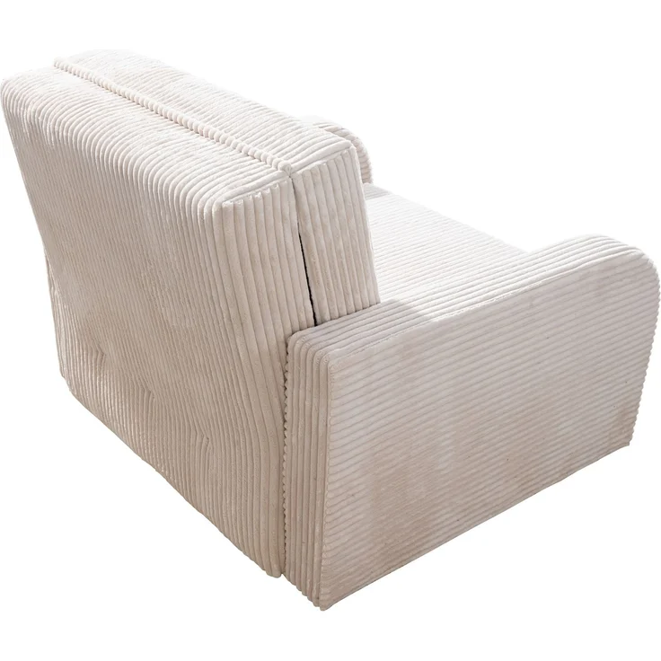 Wohnero24 Lirena 1 Schlafsessel mit Bettfunktion 80x195 cm – Cord Sessel ausziehbar 103x95 cm mit Bettkasten, kleines Gästebett, platzsparendes Einzelschlafsofa - Creme – Bild 3