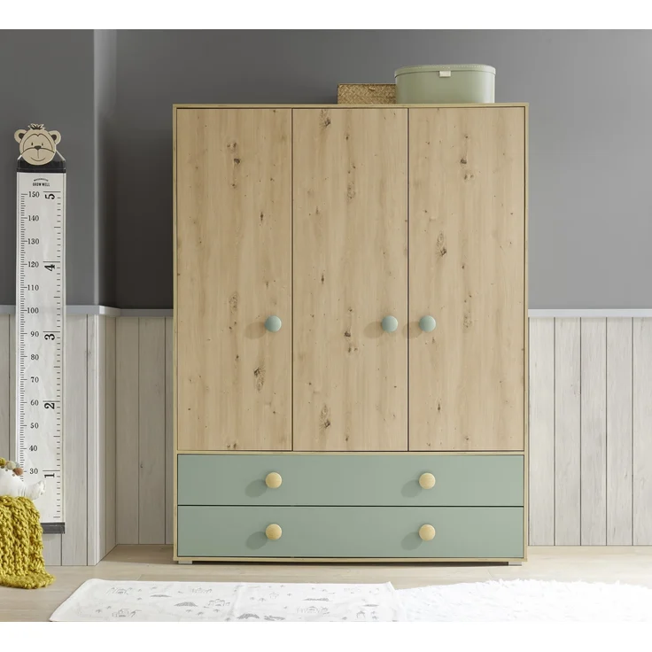 Kleiderschrank >Birta< 2 Schübe, 3 Türen, Artisan Eiche Dekor /Salbei - 153,8x200x58,2 (BxHxT) – Bild 10