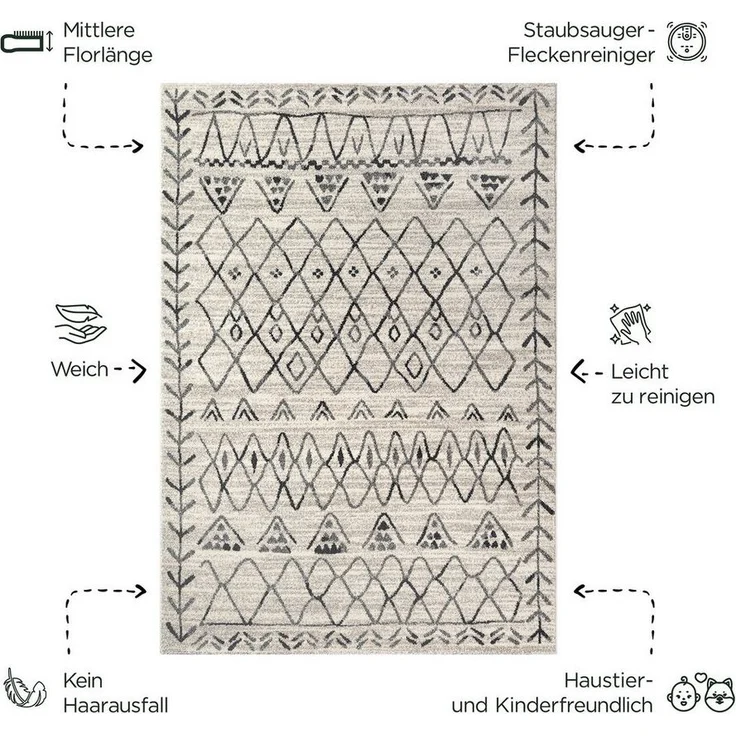 Sanat Teppich Boho 8200, rechteckig, Höhe: 10 mm, Kurzflor, robust, Boho, Scandic, für Fussbodenheizung geeignet – Bild 2