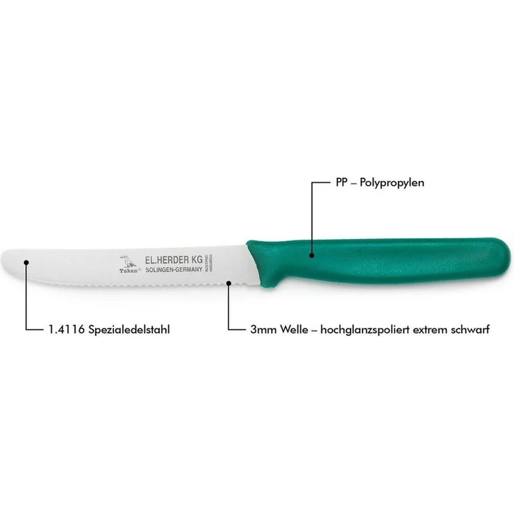 Landshop24 Brötchenmesser Brotmesser Tomatenmesser Tafelmesser 4er Set grün, Edelstahl (Spezialstahl 1.4116) konisch geschliffen – Bild 4