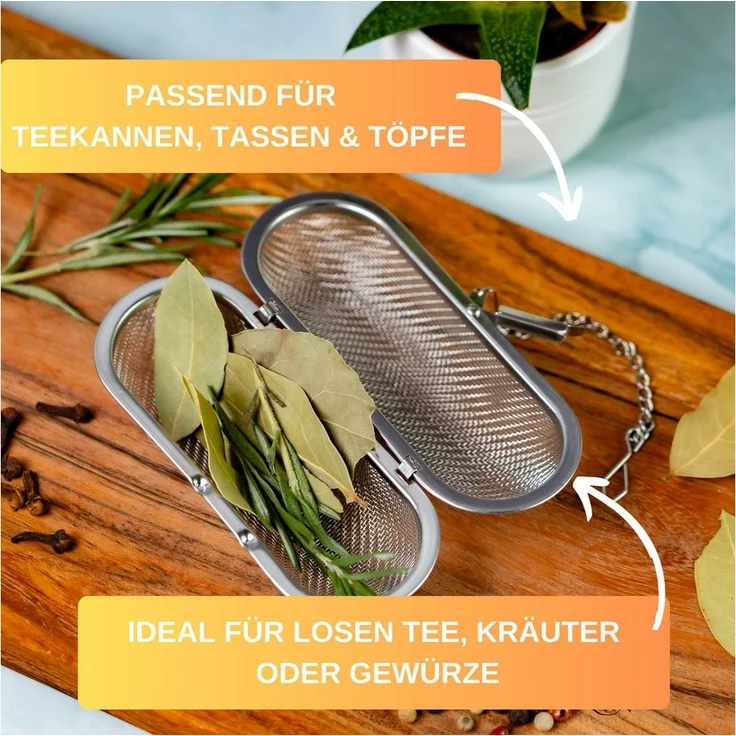 Thiru Teesieb Premium Gewürzsieb Edelstahl für Tassen, Teekannen oder Töpfe, (2-St) – Bild 2