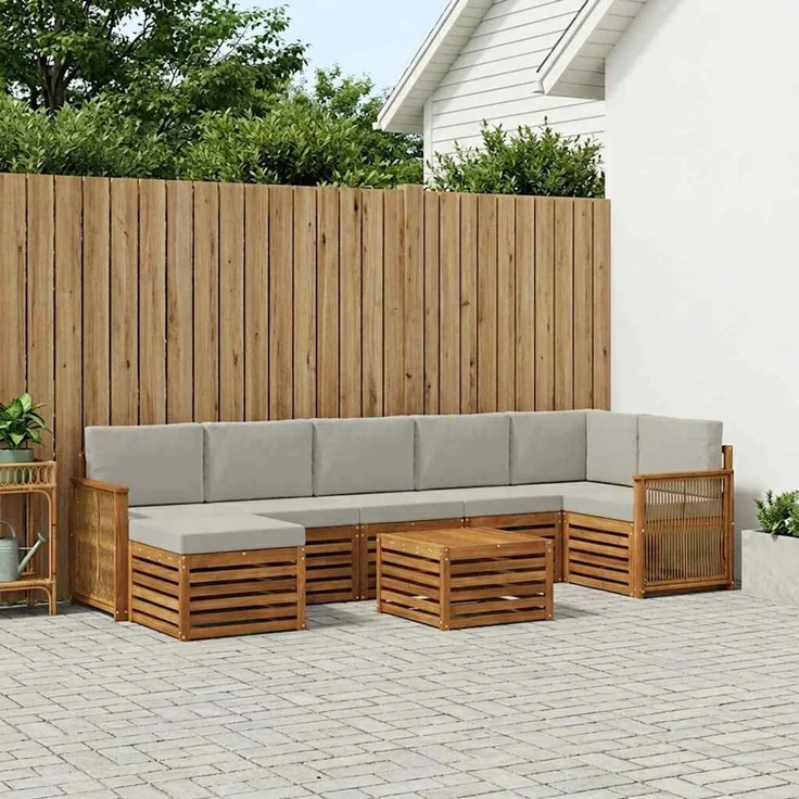 vidaXL Outdoor-Sofagarnitur 8 stk. 8-Sitzer Natur und Hellgrau 3384657 – Bild 1