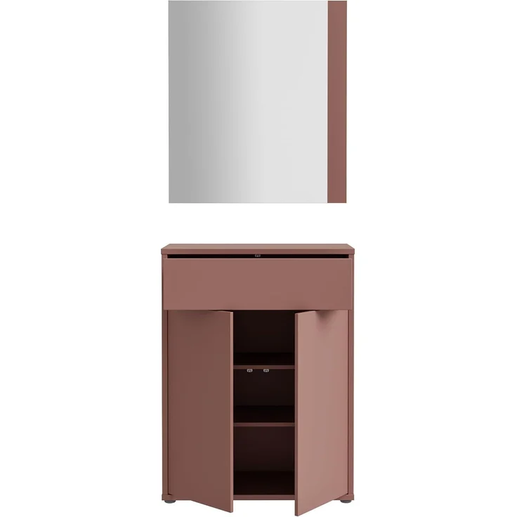 Forte ALICE SPRINGS Flurkommode 70 80, moderner Garderobenschrank mit 2 Türen und 1 Schublade, inkl. Spiegel, Holzwerkstoff, Terrakotta, 74,5 cm breit x 200 cm hoch x 34,9 cm tief – Bild 6