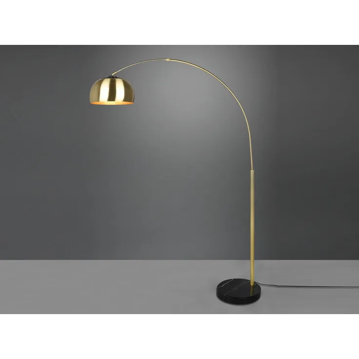 Bogenlampe ARGENTINA Messing matt Fuß Schwarz große Ausladung, Höhe 200cm