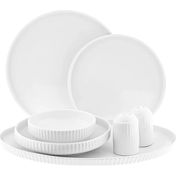 Borneo Tafelservice im Relief-Design - 27-teiliges Set aus Porzellan in Weiß
