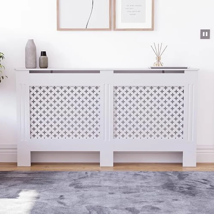 Vida Designs Oxford-Heizkörperabdeckung, moderner weißer MDF-Schrank, gerilltes Holzregal Oben, groß – Bild 4
