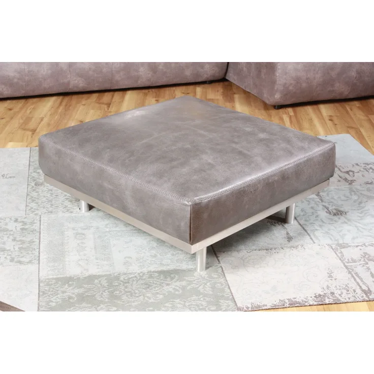 KAWOLA Hocker OPRA Leder Toledo Farbe silvergrey grau 40 x 93 x 93 cm