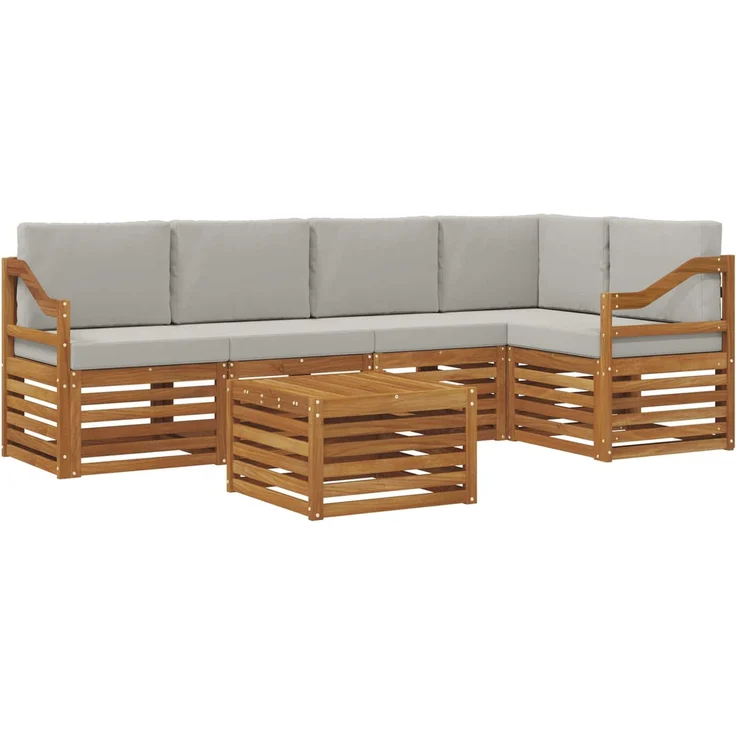 vidaXL Outdoor-Sofagarnitur 6 stk. 5-Sitzer Natur und Hellgrau 3374866 – Bild 2