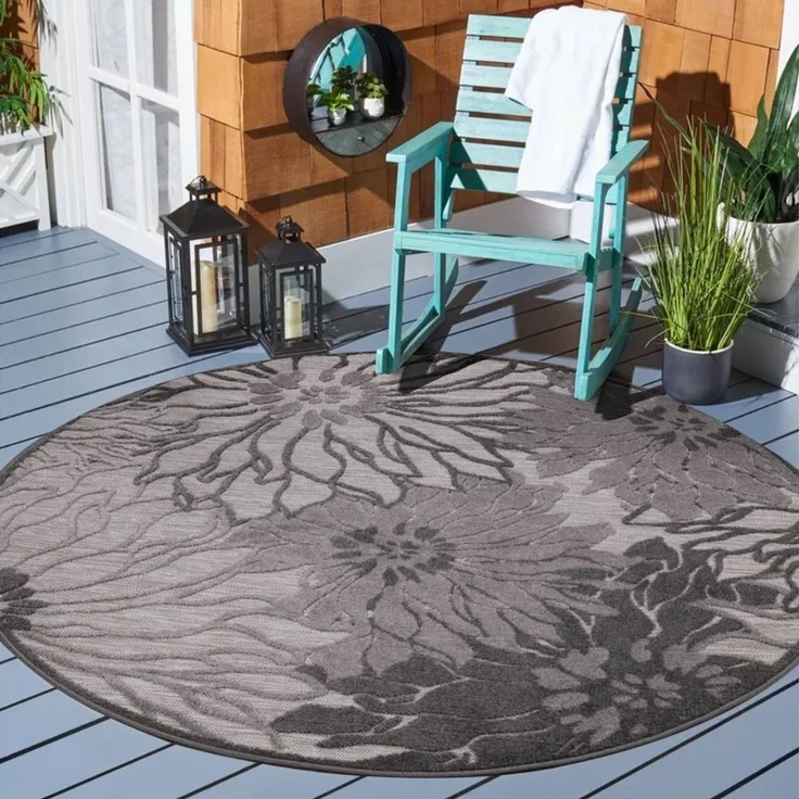 Sanat Teppich Floral 2 Outdoor, auch als Läufer und rund, rund, Höhe: 6 mm, In- und Outdoor geeignet, Blumen, Balkon, Terrasse, Außenbereich