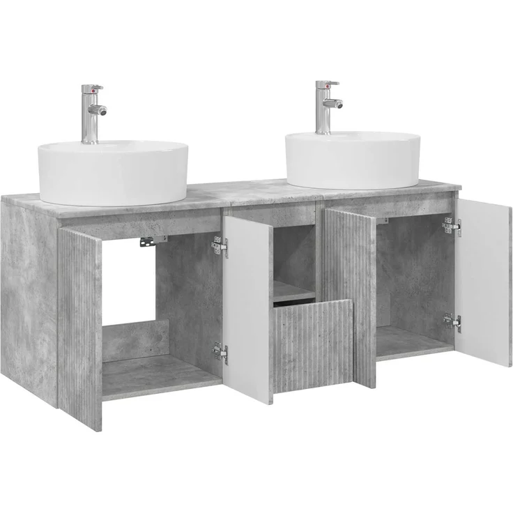 vidaXL Wandmontiertes Badezimmerschrank-Set 3 stk. Betongrau 3405680 – Bild 4