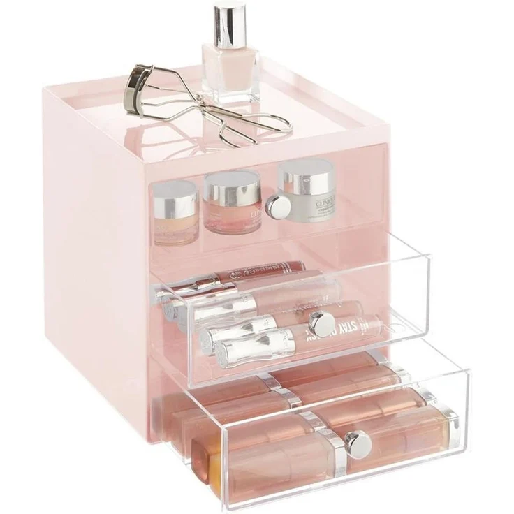 mDesign Make-up Organizer Aufbewahrungsbox Kosmetikbox Rosa Transparent – Bild 6