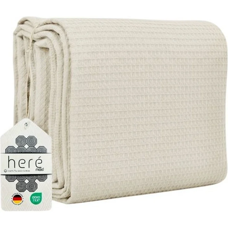 herémood Tagesdecke aus 100% Baumwolle – Elegante Waffelpique Wohndecke 180x220 cm, weiche, Kuscheldecke für Sofa & Bett, atmungsaktiv & pflegeleicht – Mintgrün – Bild 4