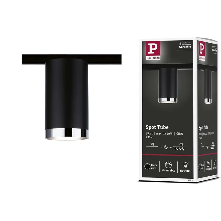 Paulmann 96918 URail LED-Spot Tube max. 10W GU10 Schwarz matt Metall/Kunststoff