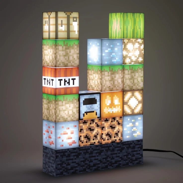 Minecraft Baustein-Lampe - Offiziell lizenziertes Merchandise, Baustein-Nachtlicht, Geschenk für Jungs, Gaming-Zimmerzubehör & Dekoration – Bild 2