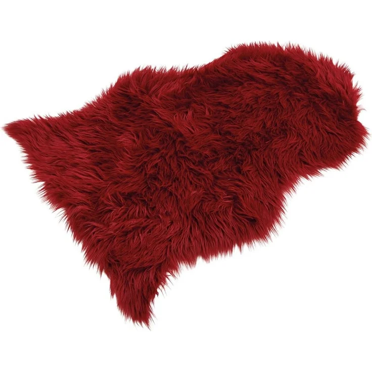 matches21 HOME & HOBBY Fellteppich Großes langflor Deko-Fell als Fell-Imitat in 90 x 60 cm rot, fellförmig, Höhe: 20 mm, Flauschiges Kunstfell als Fell-Teppich Stuhl-Überwurf Sitzauflage – Bild 1