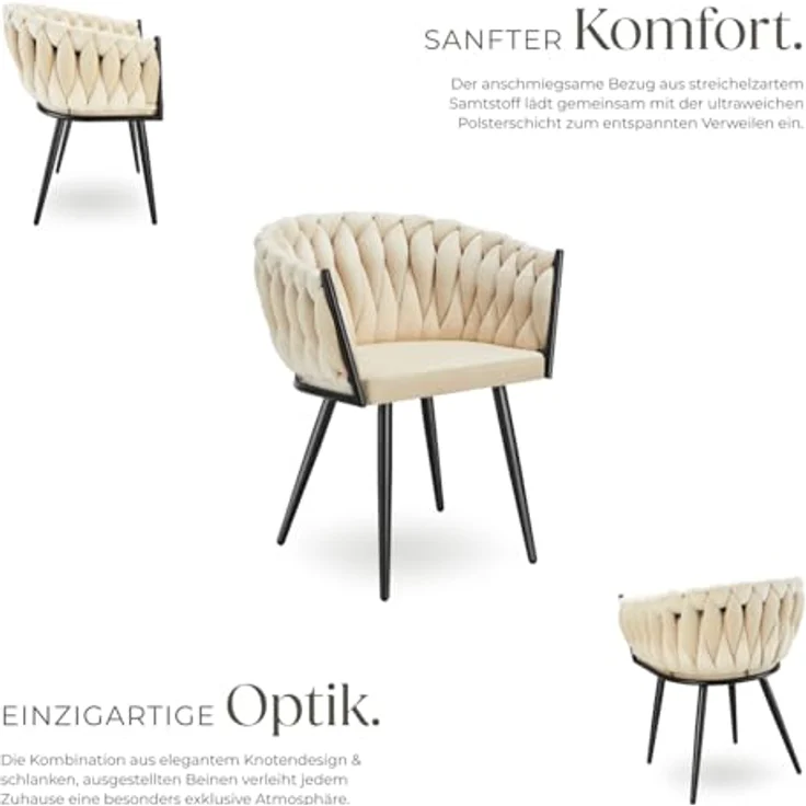 tectake Esszimmerstuhl Astano (2er Set, 2 St), gepolstert, mit Samtbezug, Knotendesign – Bild 6