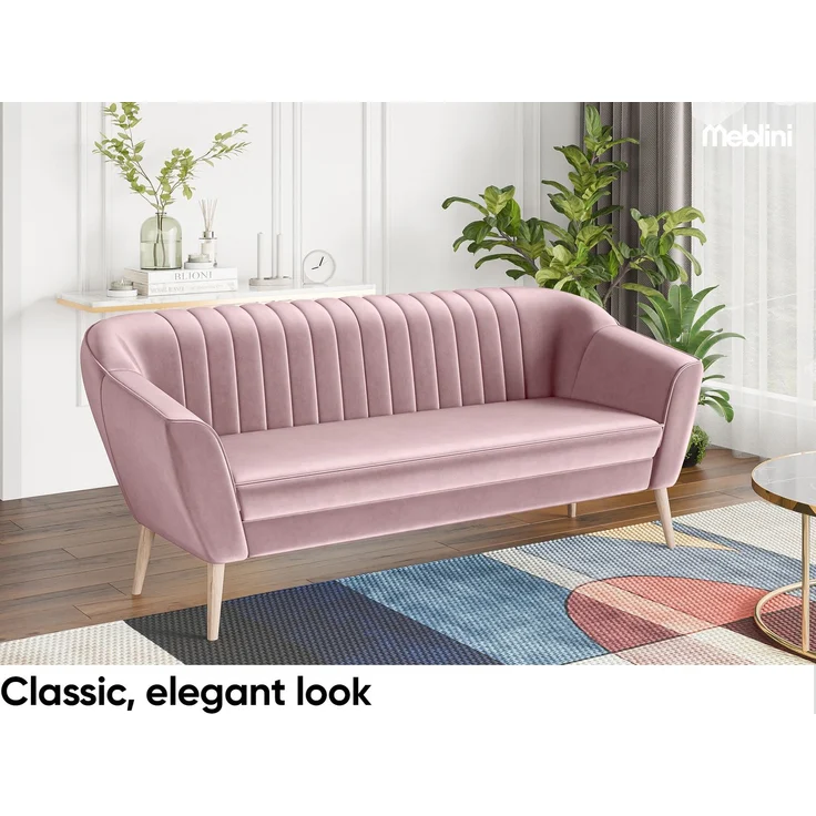 MEBLINI Mini Sofa 3-Sitzer für Wohnzimmer - Mini Lounge für drei Personen - Küchensofa - Sofa Klein - KAIA - 3 - Rosa Samt – Bild 2