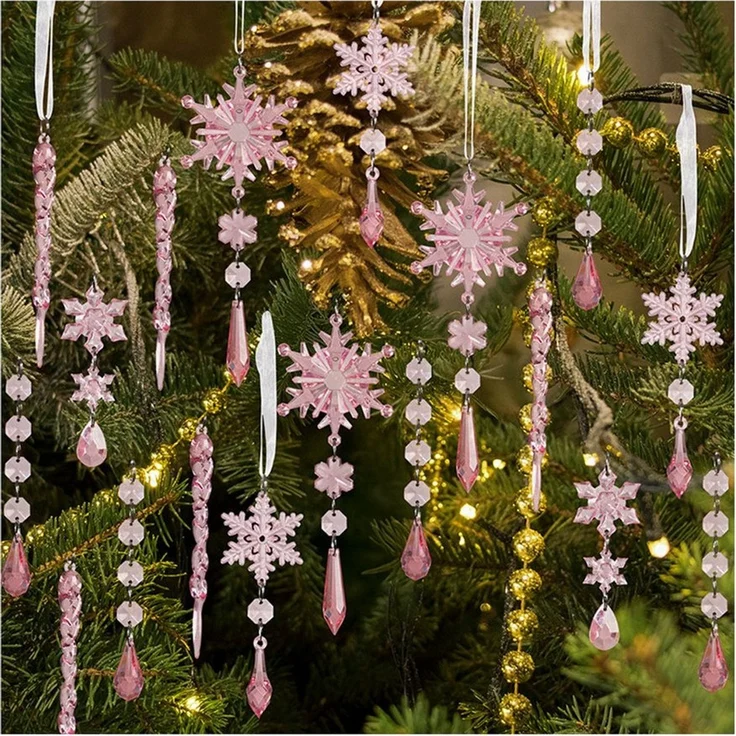 Coonoor Christbaumschmuck Acryl Schneeflocken Eiszapfen Tropfen Hängedekoration (18-tlg), Ornamente für Weihnachtsbaum Winterfest und Party Deko – Bild 2