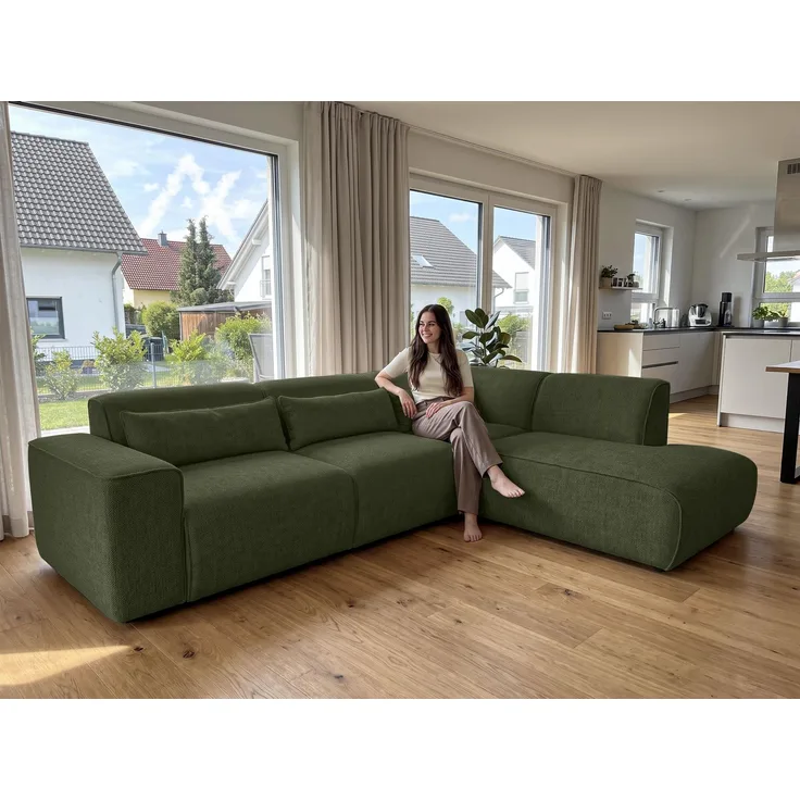 AX LIVING Wohnlandschaft mit Schlaffunktion Ruyam Eckcouch Grün R