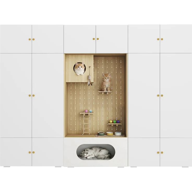 CHICFURN Kleiderschrank 270x200x50 cm aus Spanplatte mit Kleiderstange und Katzenkletterwand – Weiß/Holzoptik – Bild 8
